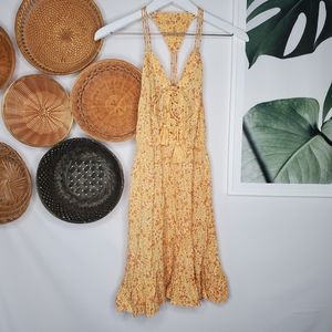 Tiare Hawaii Yellow Boho Floral Strappy Mini Dress